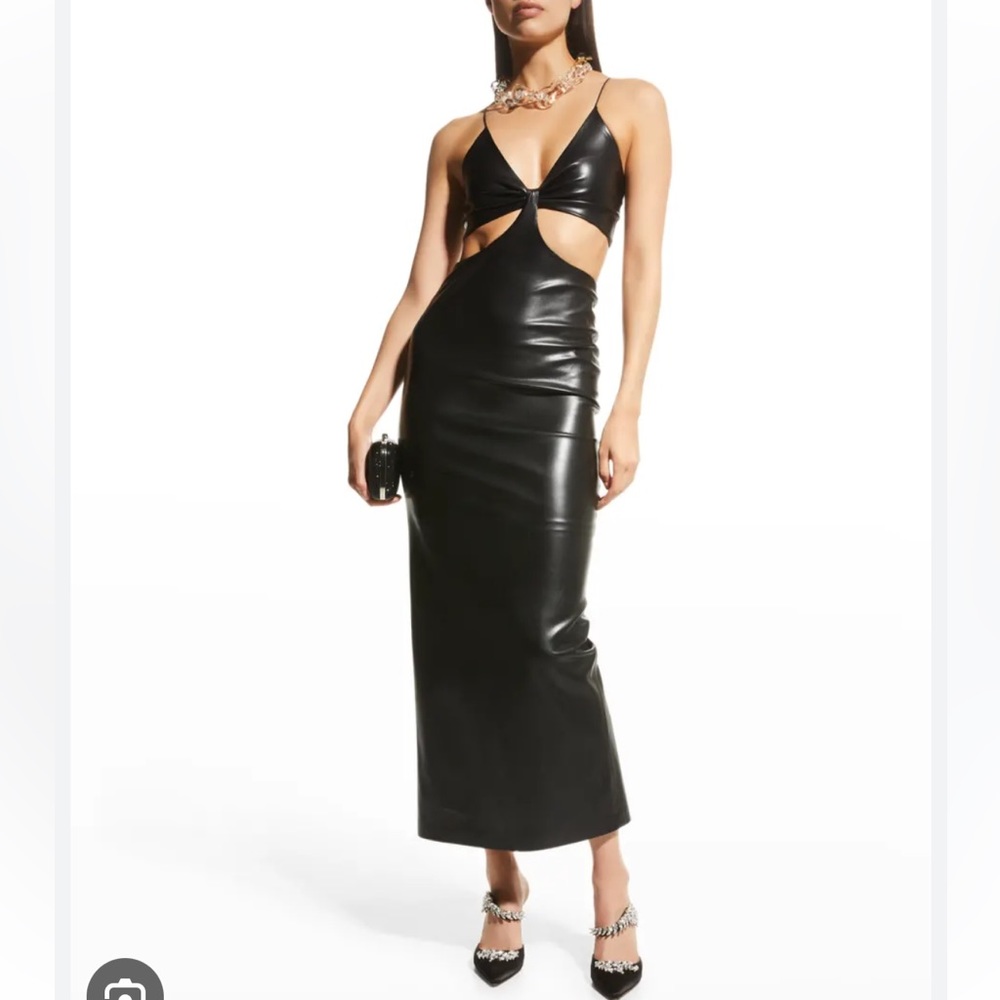 Alice + Olivia Dress Size 0/Zero Black Vegan Leather Cut Out Maxi Dress